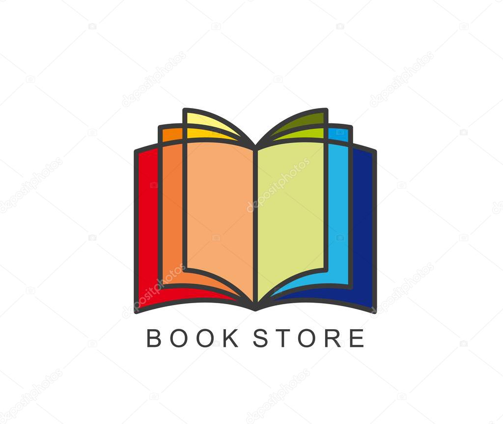 Book store icon, library shop or bookstore vector symbol with rainbow pages. Education, knowledge or school and university library, ebook app icon with open pages for online bookstore or bookshop