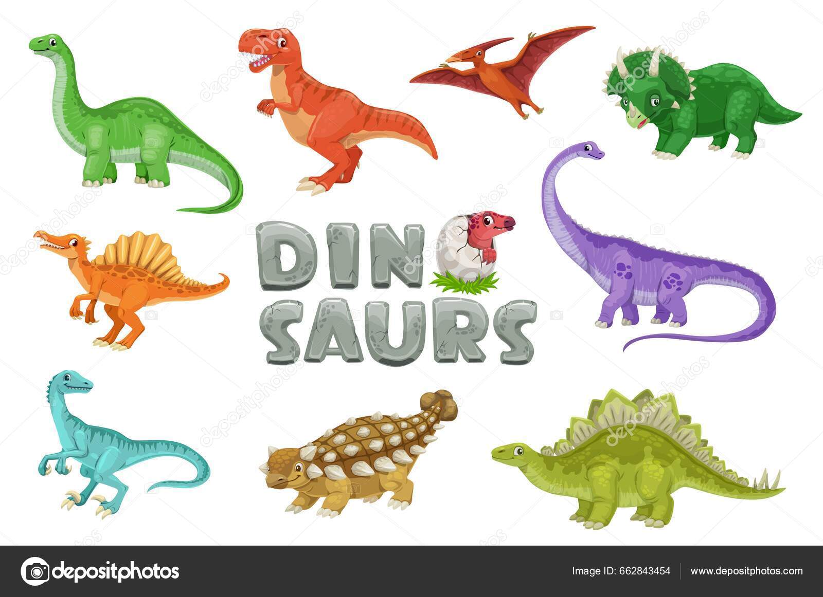 Vetores de Desenho Animado Dinossauro Brontossauro Dinossauro