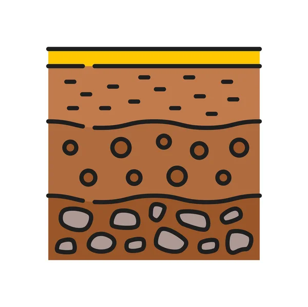 土壤基部农业彩线图标 农田土壤轮廓矢量符号与石头在底层 园艺和农艺学细线图标或符号 — 图库矢量图片