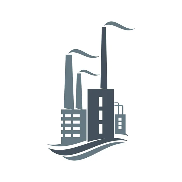 Fábrica Planta Industrial Ícone Construção Indústria Com Fumaça Chaminé Emblema — Vetor de Stock