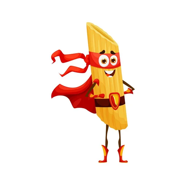 Cartoon Personaggio Della Pasta Supereroe Penne Costume Super Eroe Guardiano — Vettoriale Stock