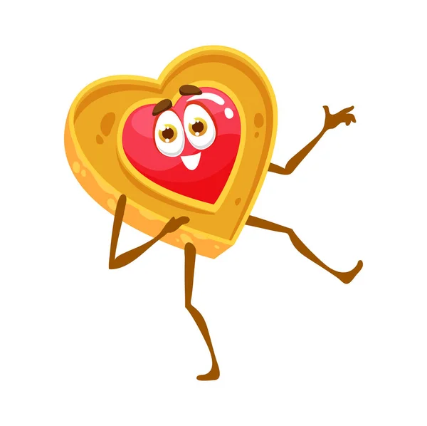 Rajzfilm Cookie Vicces Karakter Keksz Szív Aranyos Arc Vektor Emoji — Stock Vector