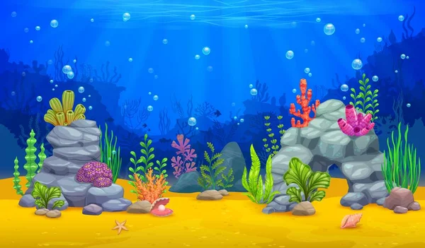 Kreskówkowy Podwodny Krajobraz Rafa Koralowa Tło Wektor Podmorskiego Świata Morski — Wektor stockowy