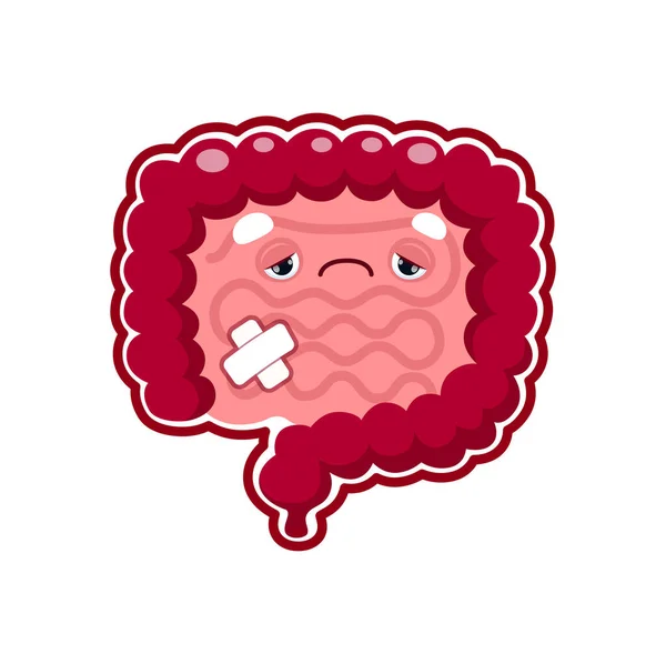 Cartoon Sick Intestines Organ Character Medical Patch Unhealthy Sad Vector — Stock Vector