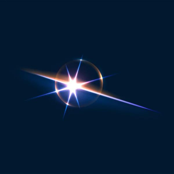 輝くフレアとフラッシュ効果 星の輝きや輝きの光 現実的なベクトル 光のレンズフレア効果魔法の光線とビームの輝き輝くまたは点滅グレア効果 — ストックベクタ