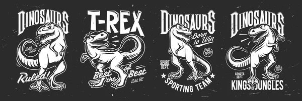 stock vector Tyrannosaurus rex, T-rex dinosaur t-shirt print, tattoo or sport club dino mascot, vector badge. Basketball, baseball or soccer sport emblems of T-rex tyrannosaurus for college club and league team