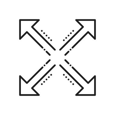 Sıkıştırma işareti, yeniden boyutlandırma ve ölçeklendirme çizgisi simgesi, ölçekleme küçük ve büyük işareti. Vektör küçültme boyutu değiştirme penceresi, ince çizgi