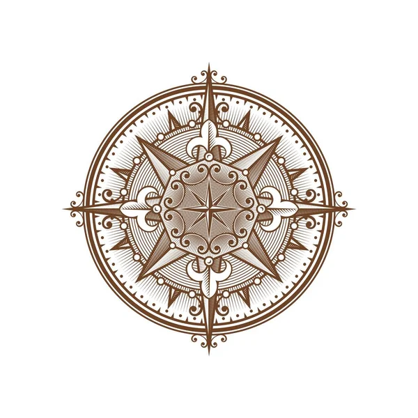 Vintage Średniowieczny Antyczny Kompas Różany Wiatr Strzałkami Gwieździe Wektor Stary — Wektor stockowy