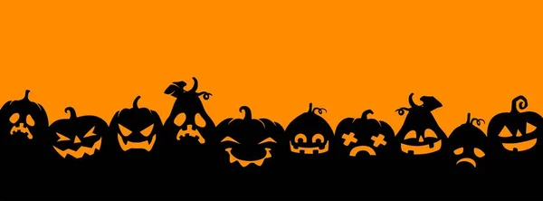Halloween Citrouille Silhouettes Panorama Arrière Plan Halloween Vecteur Vacances Fond — Image vectorielle