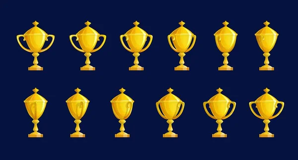 Sequenza Coppa Trofeo Oro Foglio Sprite Animazione Cartoon Vettore Oro — Vettoriale Stock