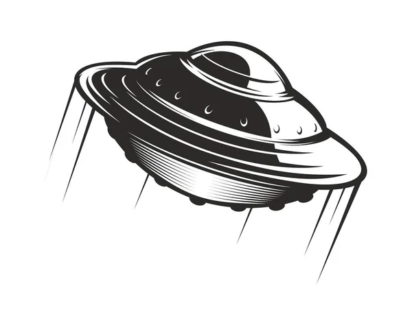 Ufo Ikon Flygande Tefat Med Spår Isolerade Vektor Monokrom Tecken — Stock vektor