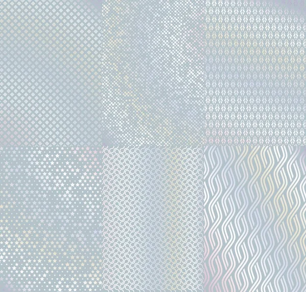 Hologram Silver Folieaffischer Geometrisk Bakgrund Vektorpapper Med Skimrande Reflekterande Yta — Stock vektor