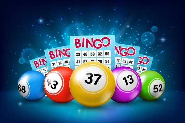 Bola Lotere Dan Tiket Bingo Kemenangan Jackpot Judi Peluang Keberuntungan - Stok Vektor