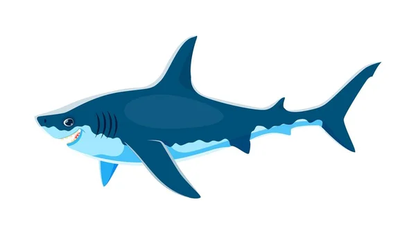 鲨鱼的性格 强大而华丽的海洋动物与流线型光滑的身体 锋利的牙齿和难以置信的游泳能力 生活在海洋中的孤立的卡通病媒顶级捕食者 — 图库矢量图片