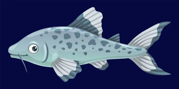 Aquarium Catfish Isolated Cartoon Vector Freshwater Creature Sleek Spotted Body — Stock Vector