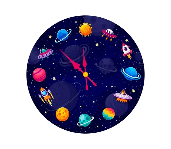 Galaxy Space Clock Showcasing Vastness Beauty Cosmos Arrows Celestial Objects — Stock Vector