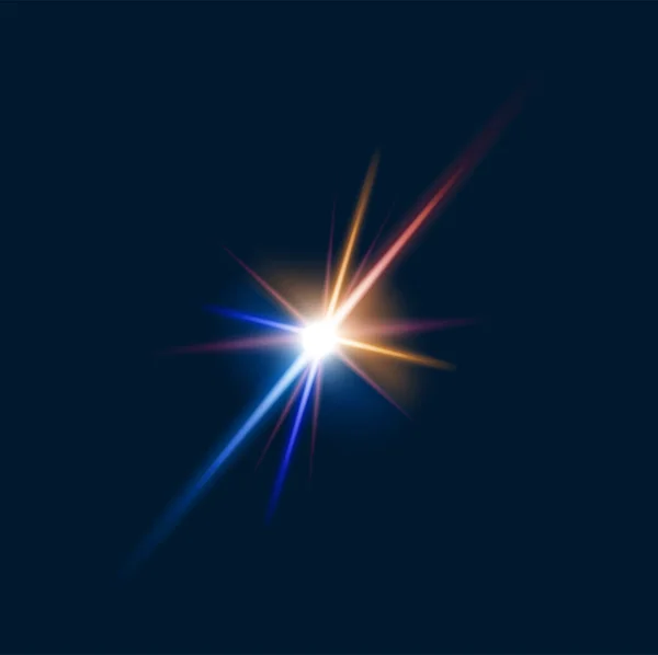 輝きのフレアとフラッシュ効果 輝きの光 孤立したベクトル星 赤と青の輝き 輝くグレア 暗い空間を照らす 素晴らしい視覚的な光景を作り出します 魔法の光のバースト — ストックベクタ