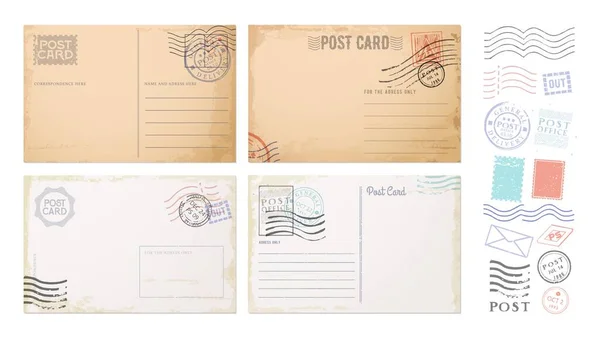 Καρτ Ποστάλ Ρετρό Γραμματόσημα Και Αντίκες Παλιά Έντυπη Ταχυδρομική Κάρτα — Διανυσματικό Αρχείο