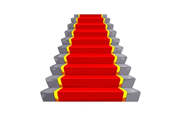 城堡和宫殿的楼梯 有红地毯的石头或大理石楼梯 幻想中的宴会厅大理石楼梯 剧场阶梯或王宫矢量楼梯 中世纪城堡内部有红地毯的元素 — 图库矢量图片