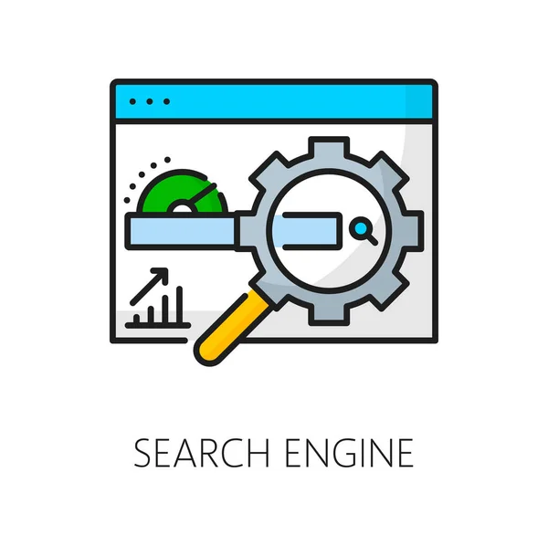 搜索引擎图标 Sem或搜索引擎营销和内容管理 行向量 面向Sem或Seo的网页放大镜在网络媒体和在线内容优化中的网站搜索象形文字 — 图库矢量图片