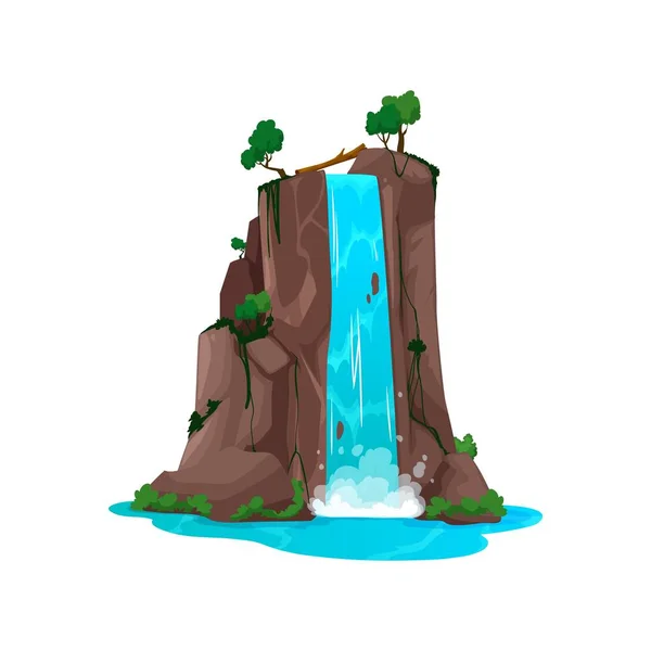卡通瀑布 瀑布和瀑布与蓝色的溪流和水花 山体瀑布矢量自然景观石坡瀑布瀑布瀑布瀑布 绿树绿草 — 图库矢量图片