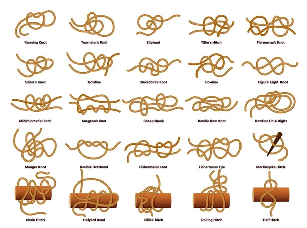 Sailing Ship Rope Knots Nautical Sailor Tie Bow Vector Set — Stock Vector
