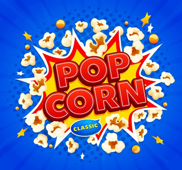 Výbuch Popcornu Kreslený Film Sýr Popcorn Praskl Svačinka Sebou Křupavý — Stockový vektor