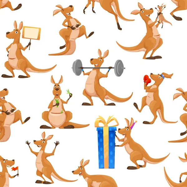 Çizgi Film Kanguru Karakterleri Kusursuz Desen Tekstil Arka Planı Kağıt — Stok Vektör