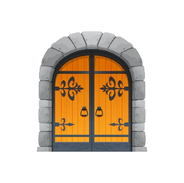 Cartoon Medieval Castle Gate Door Stone Arch Frame Vector Antique — Stock Vector