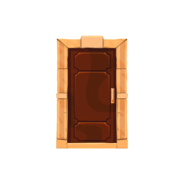 レンガの戸口 フロント木製のドア 漫画の入り口のポータル ベクトル教会 家庭や城のドア ファンタジー木製のエントリ 古代のポータル Uiゲーム — ストックベクタ