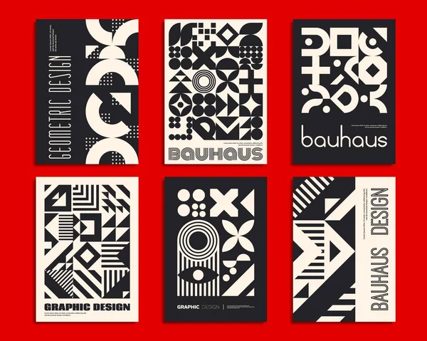 Monochrome Bauhaus Posters Met Geometrische Abstracte Patronen Vector Magazine Omslag — Stockvector