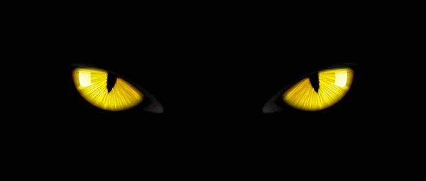 黒い猫の目 黄色の輝く 強烈な 印象的で魅惑的なパンサーの生徒は 謎を呼び起こし 謎の力と魅力を感じます ベクターハロウィーンの背景 — ストックベクタ
