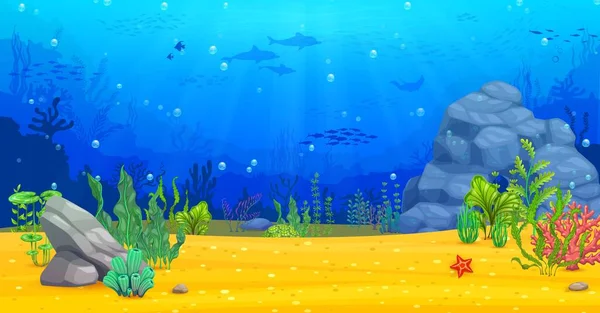 Podvodní Mořská Krajina Arkádová Hra Hladiny Oceánu Cartoon Vektor Paralaxy — Stockový vektor