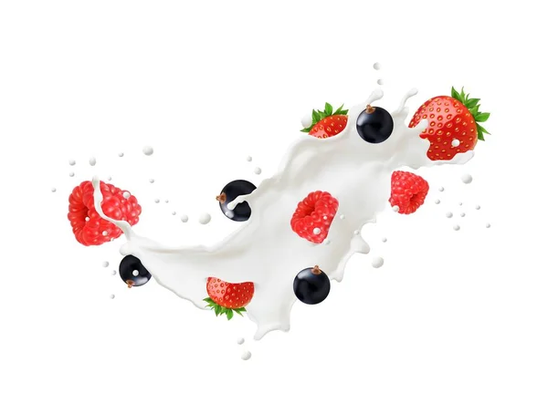 Молочный Напиток Спелыми Ягодами Капельница Крема Йогурта Молочного Коктейля Дневник — стоковый вектор