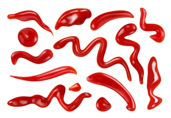 Ketchup Tomate Realista Gotas Derramamentos Salpicos Manchas Manchas Salpicos Realista — Vetor de Stock