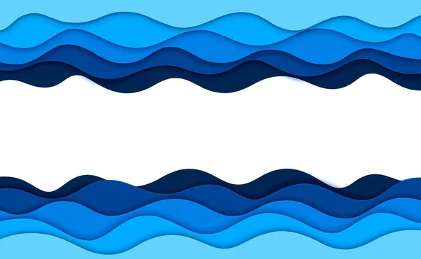 Papier Gesneden Zee Golven Horizontaal Frame Met Blauwe Turquoise Golvende — Stockvector