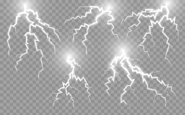 Lightning Effect Thunder Bolt Electric Spark Thunderstorm Flash Strike White — Stock Vector