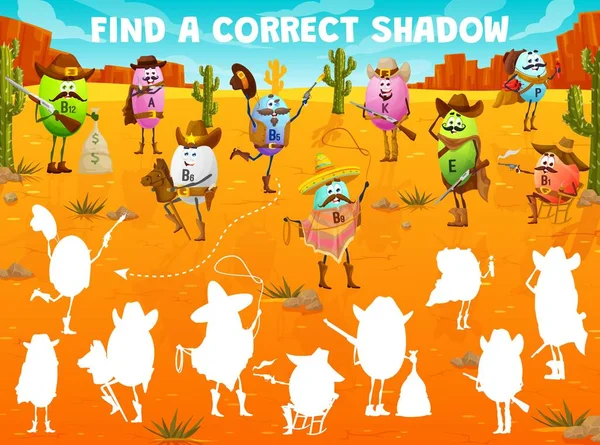 Encontrar Una Sombra Correcta Dibujos Animados Vitamina Vaquero Bandido Sheriff — Vector de stock