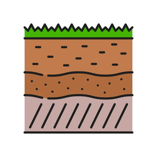 地面或部分农业彩色线图标 收获生长轮廓矢量标志与草坪或植物在土壤层 农耕或农艺学符号 树苗栽培细线象形文字 — 图库矢量图片