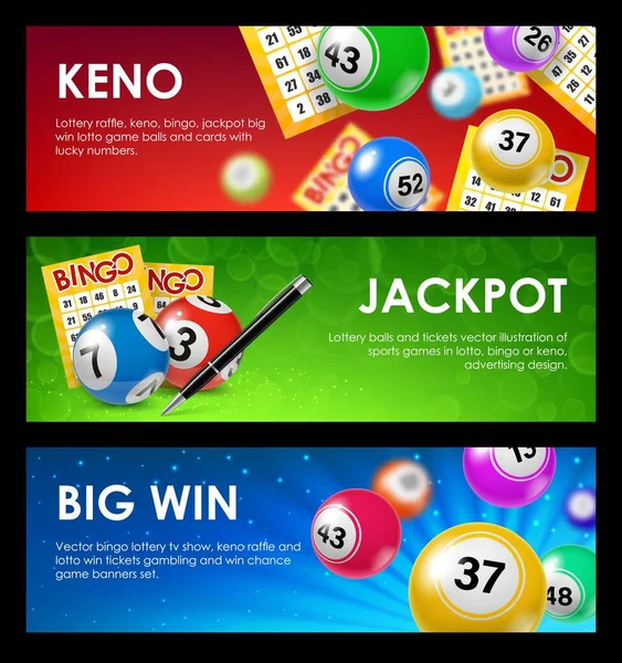 Bingo Dan Keno Bola Lotre Tiket Berjudi Keberuntungan Taruhan Perjudian - Stok Vektor