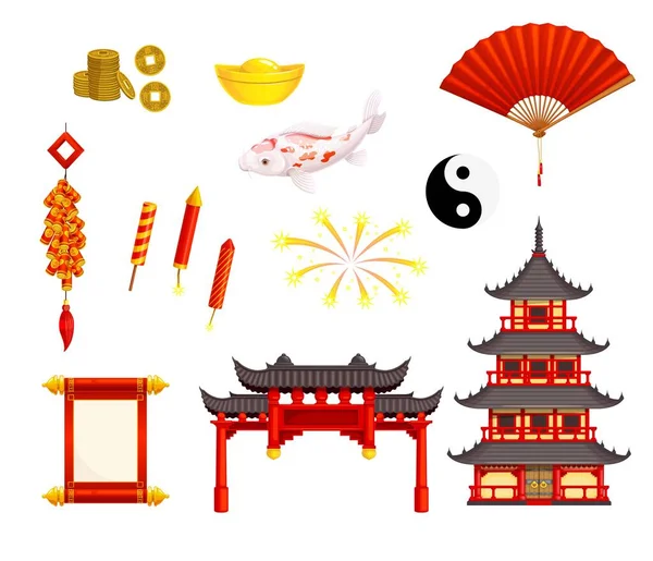 Мультфільм Китайський Новий Рік Або Місячний Рік Святкові Векторні Символи — стоковий вектор