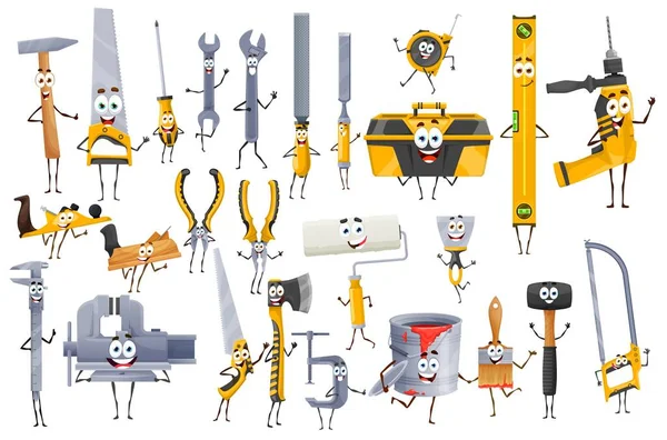 Desenhos Animados Diy Personagens Ferramentas Construção Instrumentos Reparação Engraçados Papel — Vetor de Stock