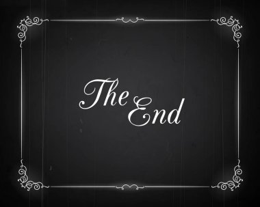 Klasik sınırları ve vektör arkaplanı olan sessiz sinema son ekranı. Hollywood sineması ve retro sineması The End Screen with frame, grunge black poster of silent film ending