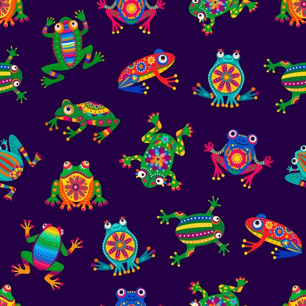 Мексиканские Лягушки Бесшовный Рисунок Фона Мультяшными Экзотическими Животными Векторный Красочный — стоковый вектор