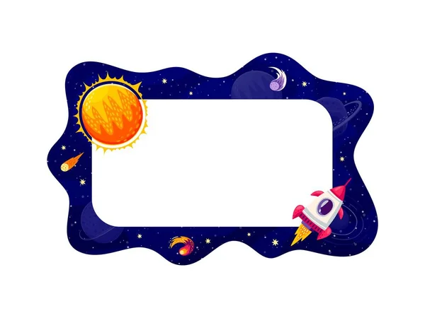 Border Frame Galaxy Space Landscape Rocket Sun Vector Celestial Themed — Stock Vector