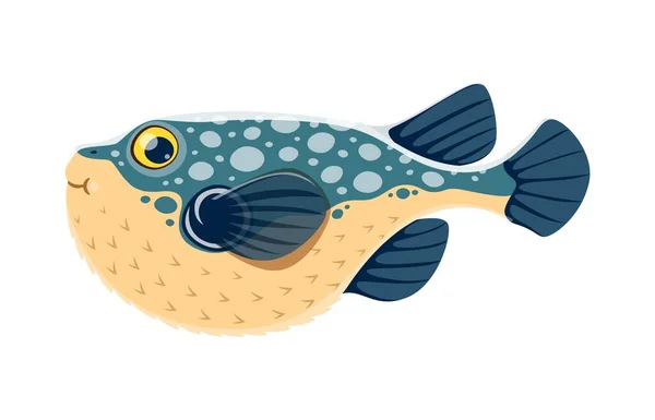 Fugu Atau Karakter Ikan Puffer Vektor Kartun Terisolasi Hewan Laut - Stok Vektor