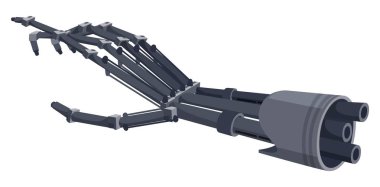 Sayborg mekanik el, droid protez, izole edilmiş robot uzuv. Parmakla işaret eden vektör eli, gelecekteki yapay teknoloji avuç içi. Robot vücut parçası
