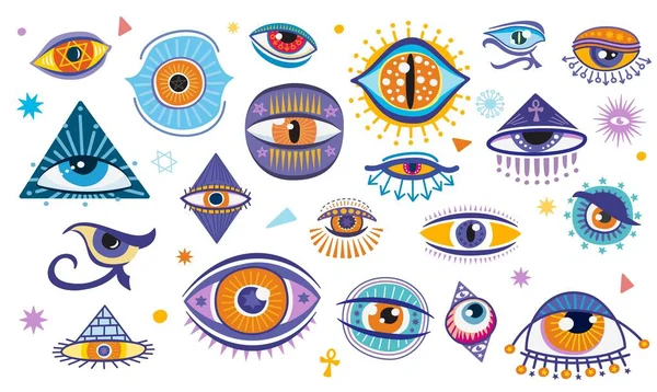 Волшебные Глаза Колдовства Эзотерические Оккультные Магические Символы Провидения Оракула Вектор — стоковый вектор