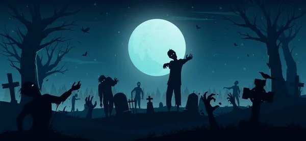 Хелоуинское Кладбище Ужасов Зомби Страшные Мертвые Монстры Апокалипсиса Жуткие Нежить — стоковый вектор