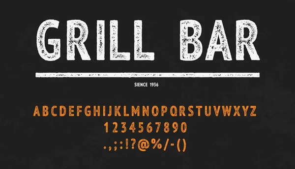 Bbq Czcionka Grill Stek Typu Twarz Rodzaj Grilla Grunge Gotowania — Wektor stockowy